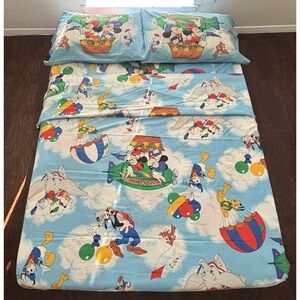 VTG Walt Disney Mickey Mouse Air Mobile Double Set(4) Flat Fitted Sheets Pillows